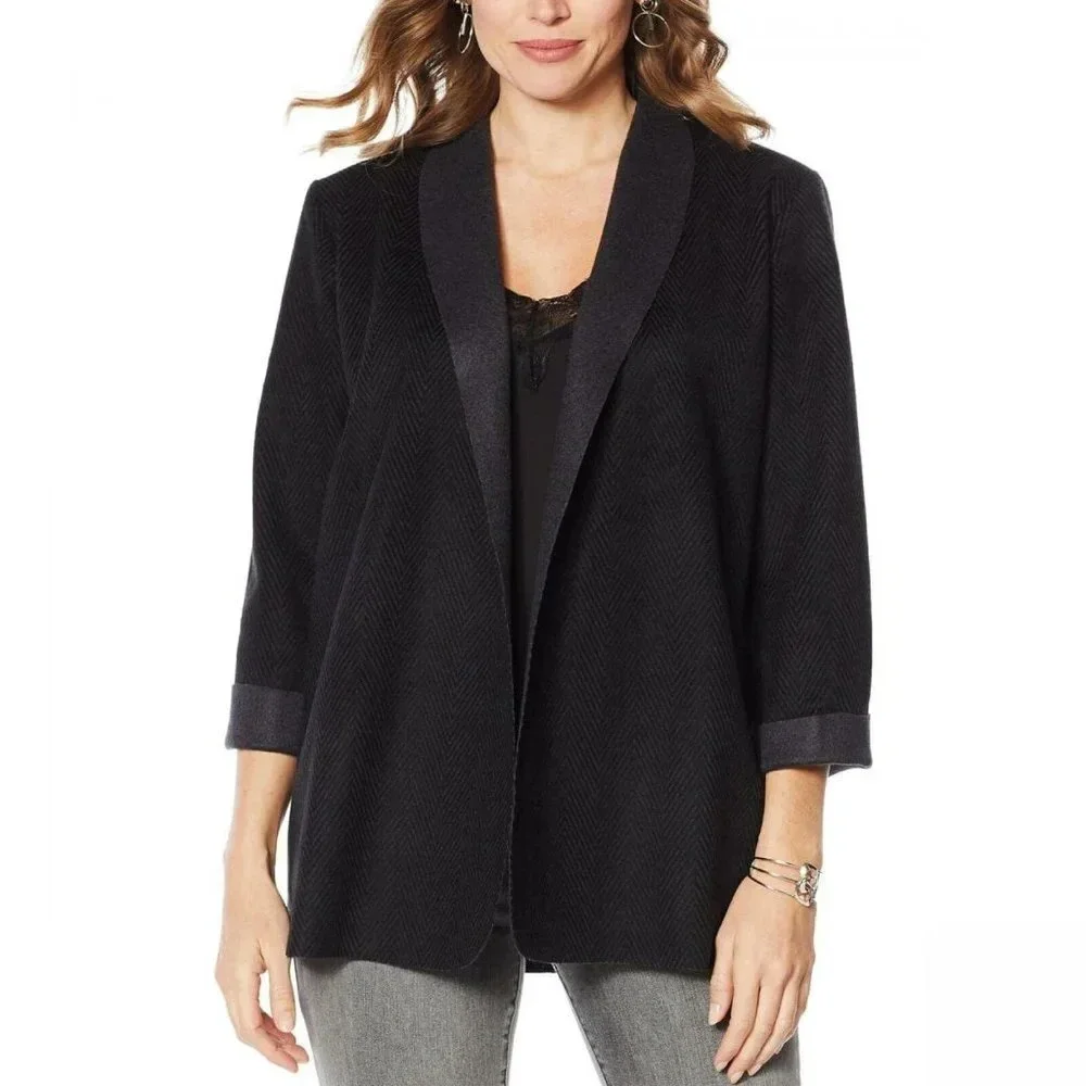 MOTTO Herringbone Cardigan Large Charcoal